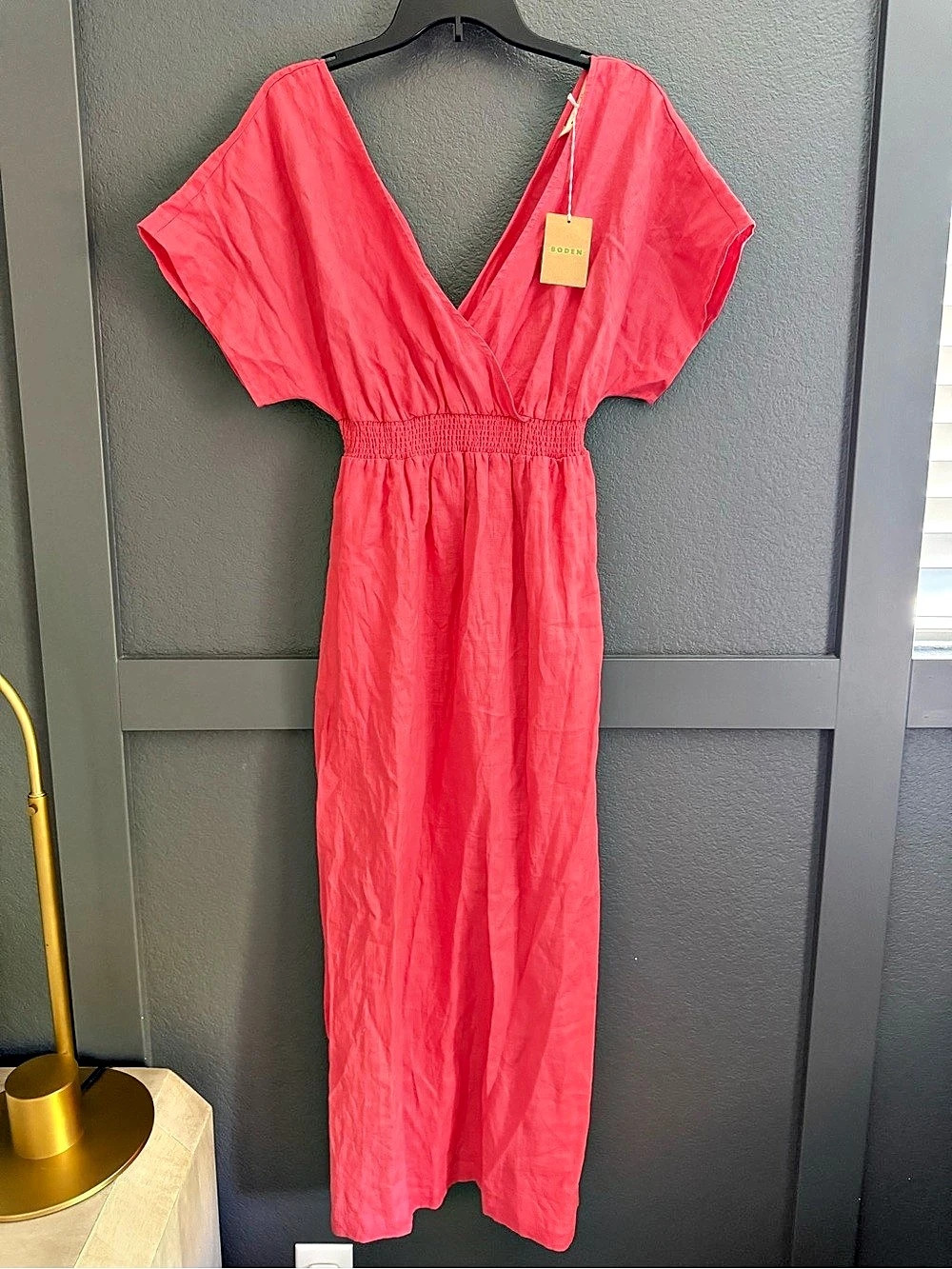 BODEN • NWT linen kaftan maxi dress in pink Size 6 v-neck D0653 - Picture 3 of 10